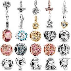 Spring New 925 Sterling Silver Beads Sparkling Daisy Flower Rabbit Charms fit Original pandora Bracelets Women DIY Jewelry