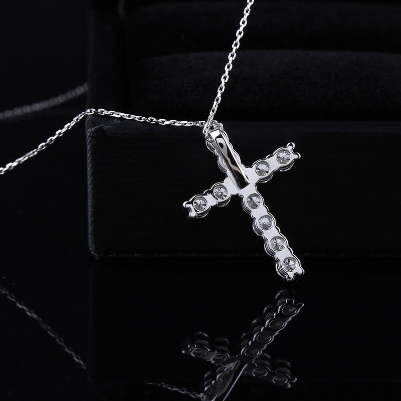 Sterling Silver with 14K Gold Plated Cross Moissanite Pendant Necklace for Women