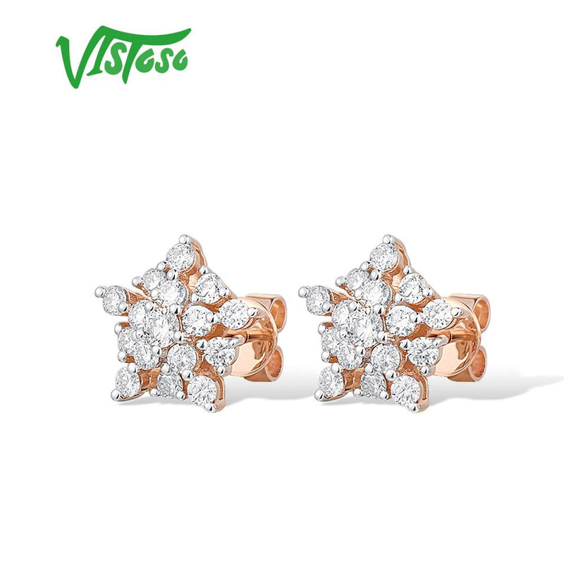 14K Rose Gold Sparkly Diamond Star Stud Earrings for Women