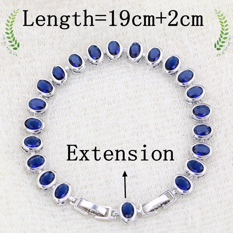 925 Sterling Silver Sapphire Bracelet, Adjustable 19cm+2cm, for Woman