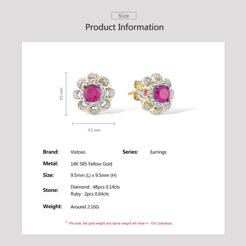 14K Yellow Gold Ruby Diamond Stud Earrings for Women