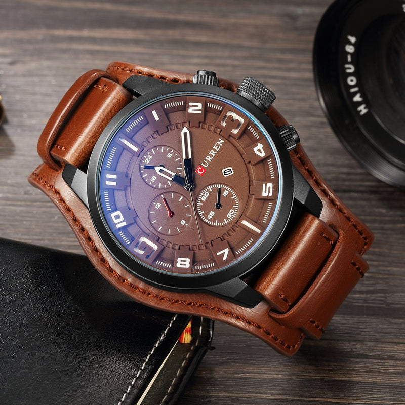 Stainless Steel Leather Quartz Watch for Men