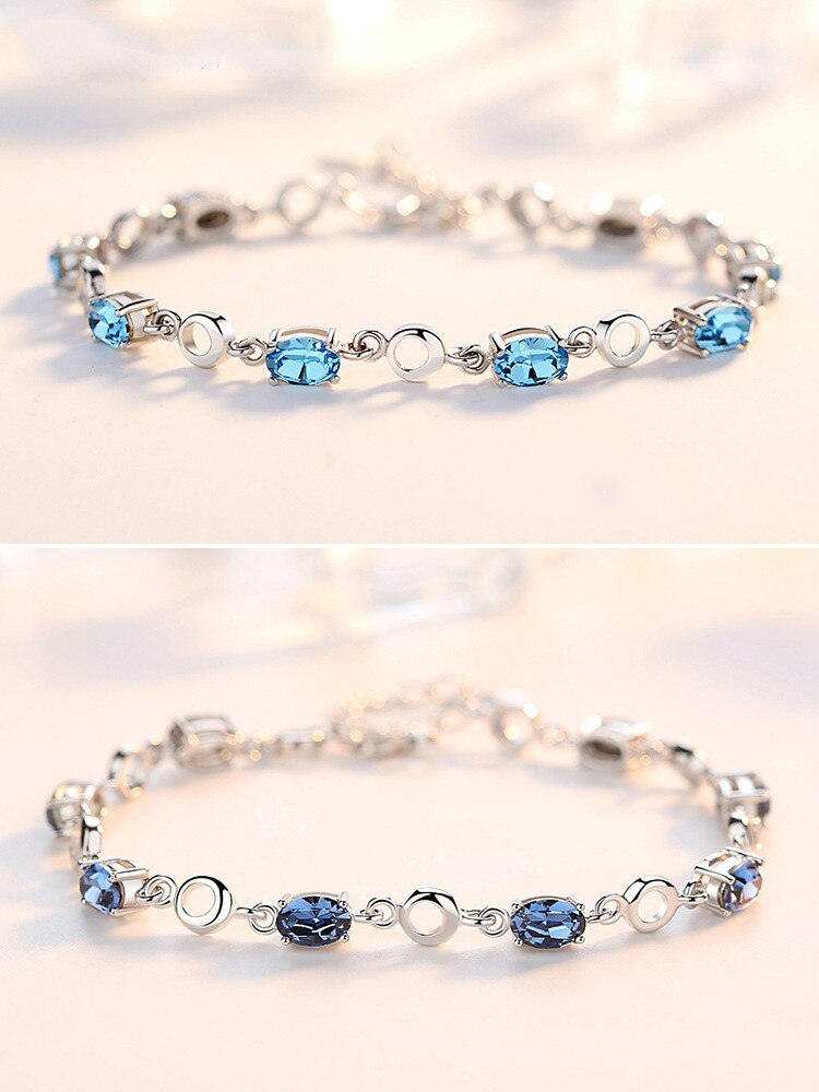 Elegant Light Blue Topaz/Deep Blue Sapphire Color Gemstones Bracelet in 925 Sterling Silver