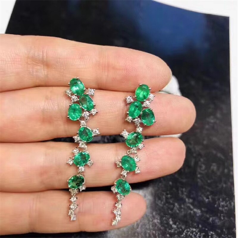 925 Sterling Silver Natural Columbian Emerald Green Earrings