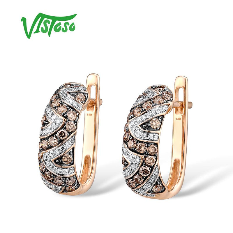 14K Rose Gold White and Brown Diamond Earrings for Women