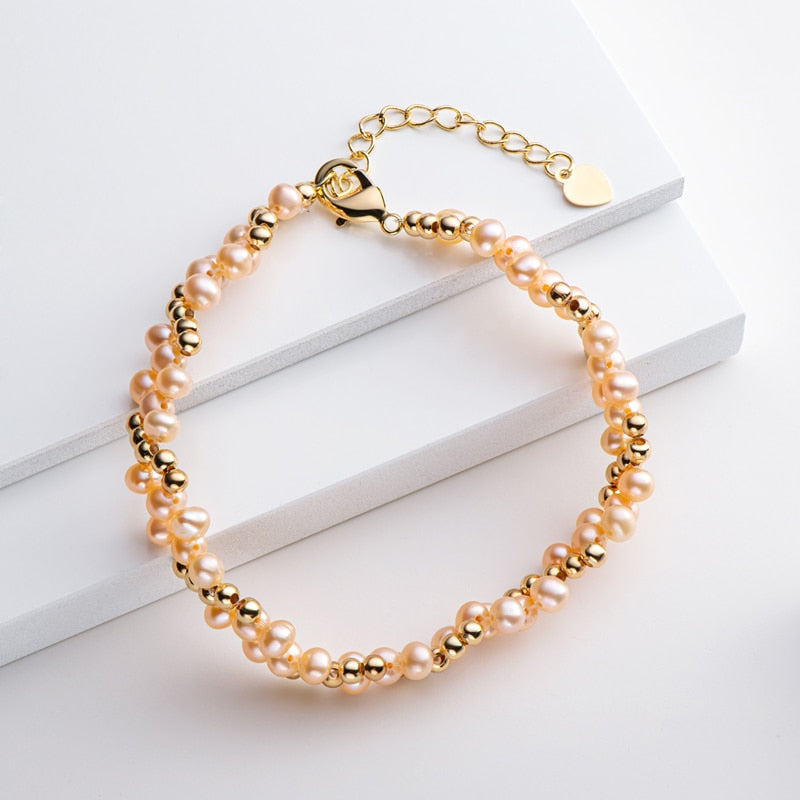 14K Gold Filled Natural Freshwater Pearl Twisted Bracelet for Women