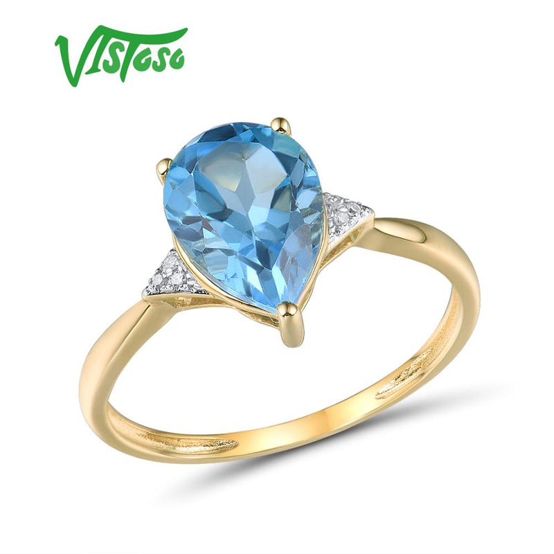 14K Yellow Gold Diamond and Blue Topaz Ring for Women