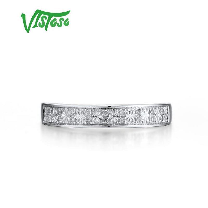 VISTOSO Genuine 9K au375 White Gold Sparkling Diamond Ring