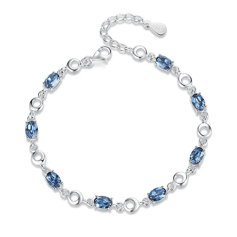 Elegant Light Blue Topaz/Deep Blue Sapphire Color Gemstones Bracelet in 925 Sterling Silver