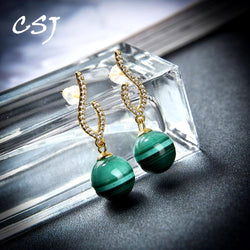 CSJ Natural Green Malachite Earrings 925 Sterling Silver High Quality Gemstone Jewelry for Women Lady Wedding Party Gift