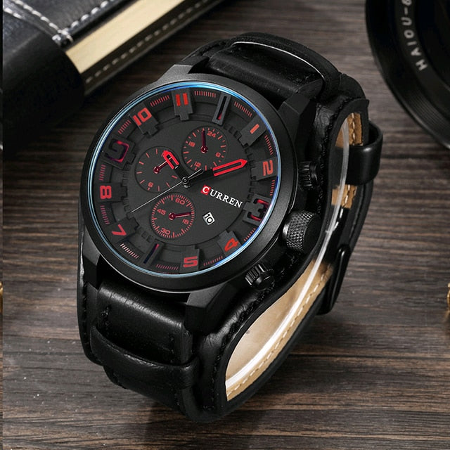 Stainless Steel Leather Quartz Watch for Men