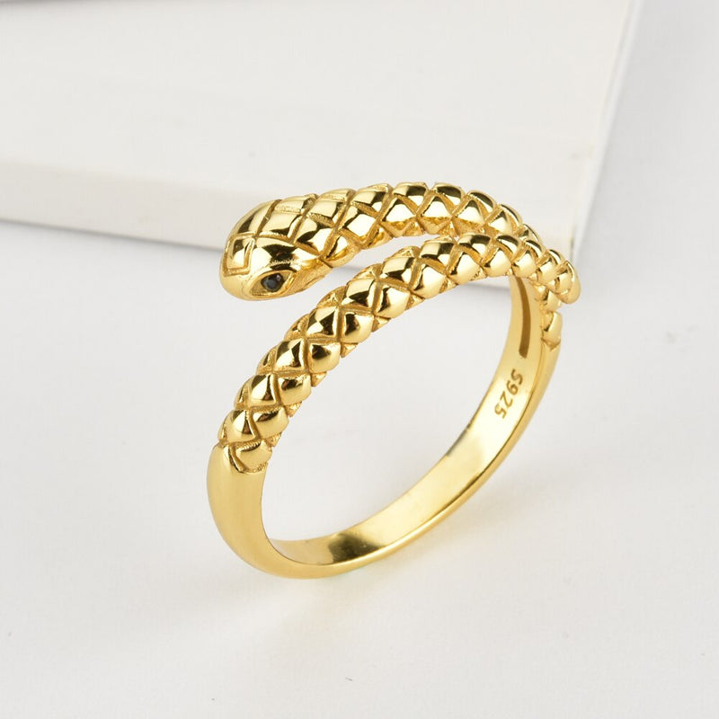 ANDYWEN Luxury 925 Sterling Silver Gold Snake Resizable Ring Adjustable