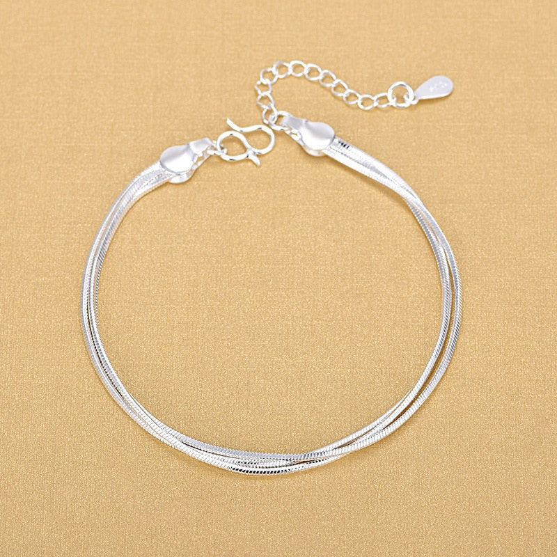 Europe and America Sell Well 925 Sterling Silver Triple Layer Snake Chain Bracelet For Women Fashion Jewelry Gifts
