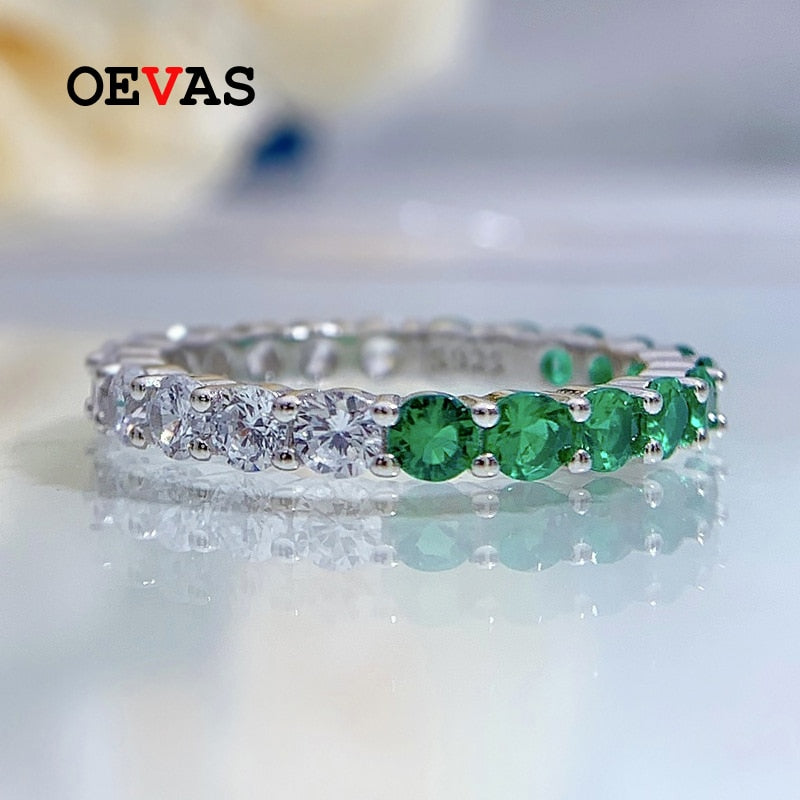 OEVAS 100% 925 Sterling Silver Emerald High Carbon Diamond Rings For Women Sparkling Wedding Party Fine Jewelry Gift Wholesale