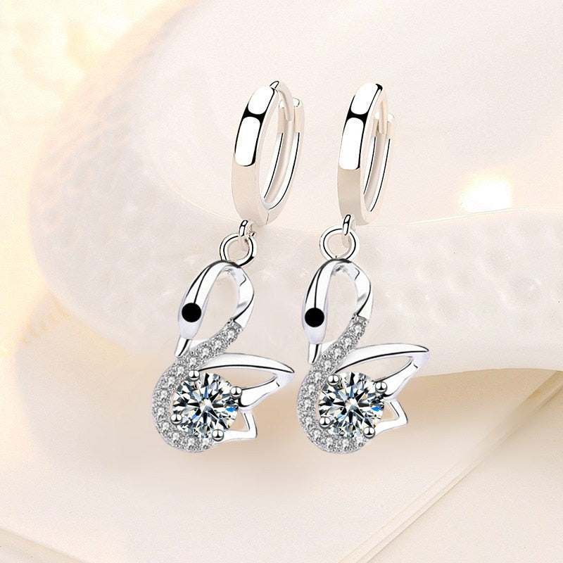 NEHZY925 Sterling Silver New Womens Fashion Jewelry High Quality Swan Earrings Blue Pink Crystal Zircon Earrings