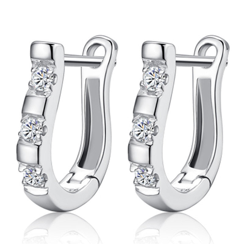 LByzHan Genuine 925 Sterling Silver Pendientes Earrings Harp Zircon Studs HorseShoe Earrings For Women Wedding Gift