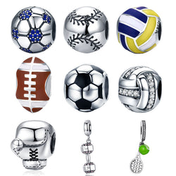 BISAER Authentic 925 Sterling Silver Sport Balls Charms Fit Original Charm Bracelets