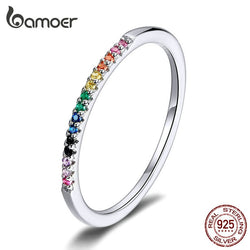 BAMOER Sterling Silver 925 Rainbow Color Cubic Zirconia Ring