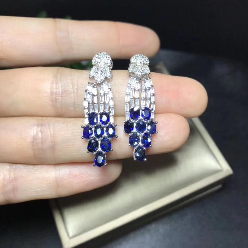 925 Pure Silver Natural Sapphire Tassel Earrings