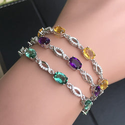 CSJ Natural Amethyst/Citrine/Green Quartz Gemstone Bracelet in 925 Sterling Silver