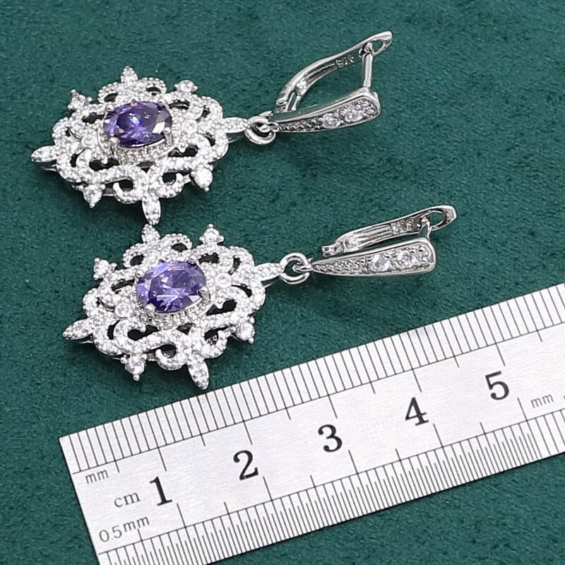 Sterling Silver Purple Amethyst Jewelry Set for Women