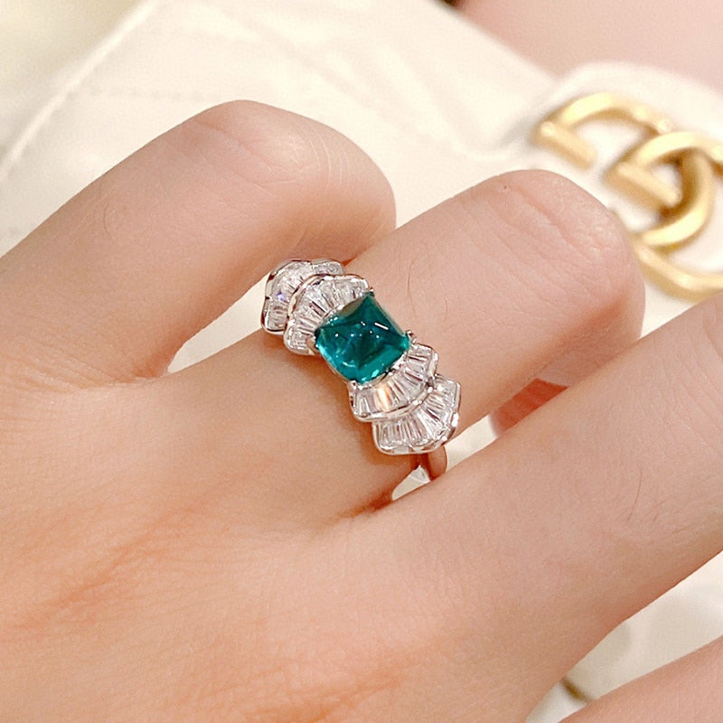 Silver 1.40CT Emerald Ring for Women