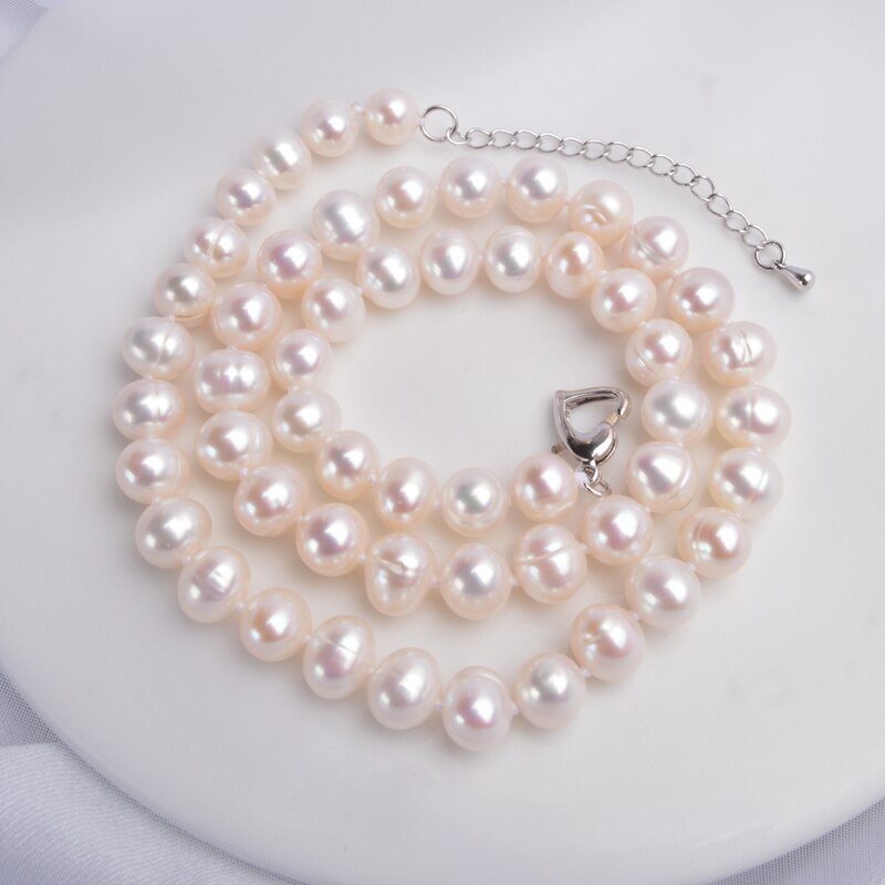 ASHIQI Natural White Near Round Freshwater Pearls choker Necklace 8-9mm