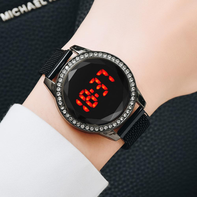Fashion Touch Screen Magnetic Mesh Strap Ladies Electronic Wristwatch