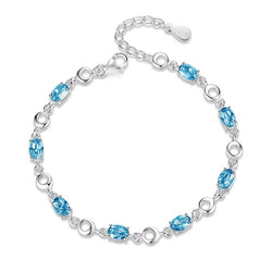 Elegant Light Blue Topaz/Deep Blue Sapphire Color Gemstones Bracelet in 925 Sterling Silver