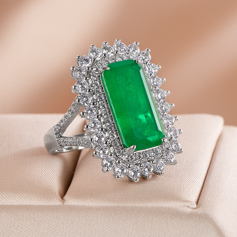 Sterling Silver Emerald Tourmaline Ring for Women