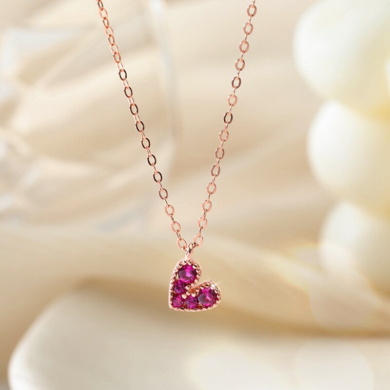 925 Sterling Silver Zircon Red Heart Charm Pendant Choker Korean Statement Necklace Wedding Jewelry For Women dz682