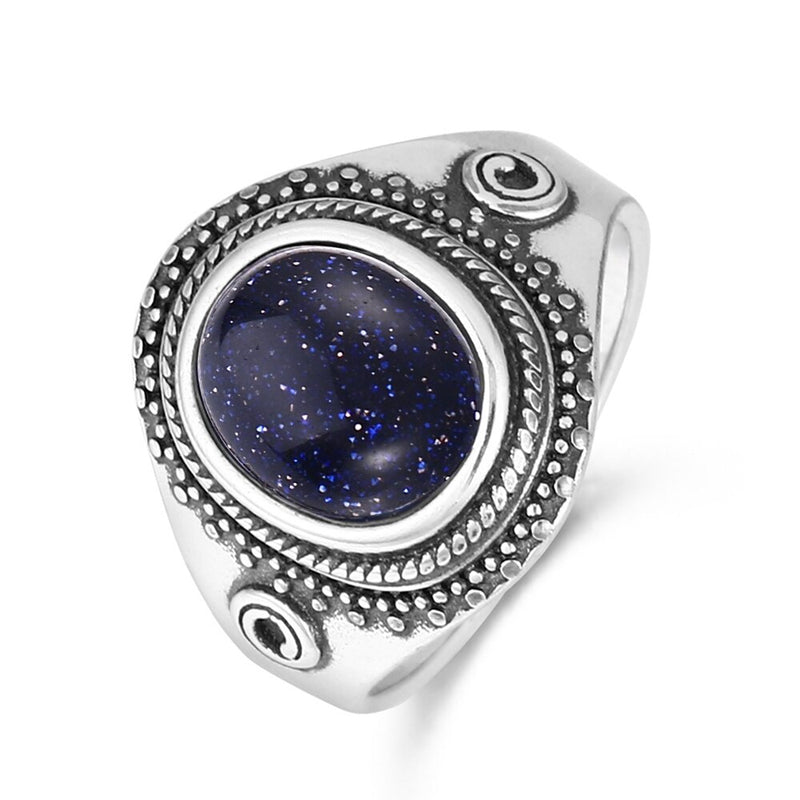 925 Sterling Silver Vintage Big Blue Sandstone Ring