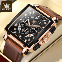 Silver Leather Strap Square Quartz Watch for Men