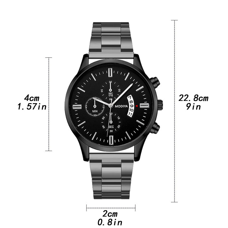 Classic Simple Mens Watch Stainless Steel Strap Business Quartz Clock Three Eyes Stopwatch Automatic Date Design Wristwatch