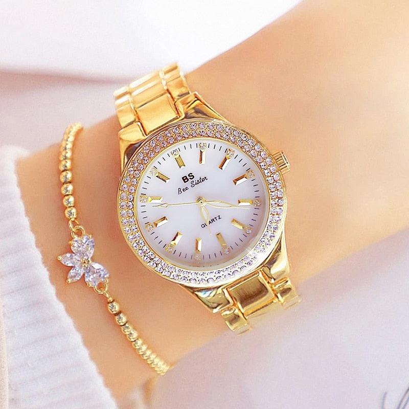 Gold Crystal Accents Watch for Women