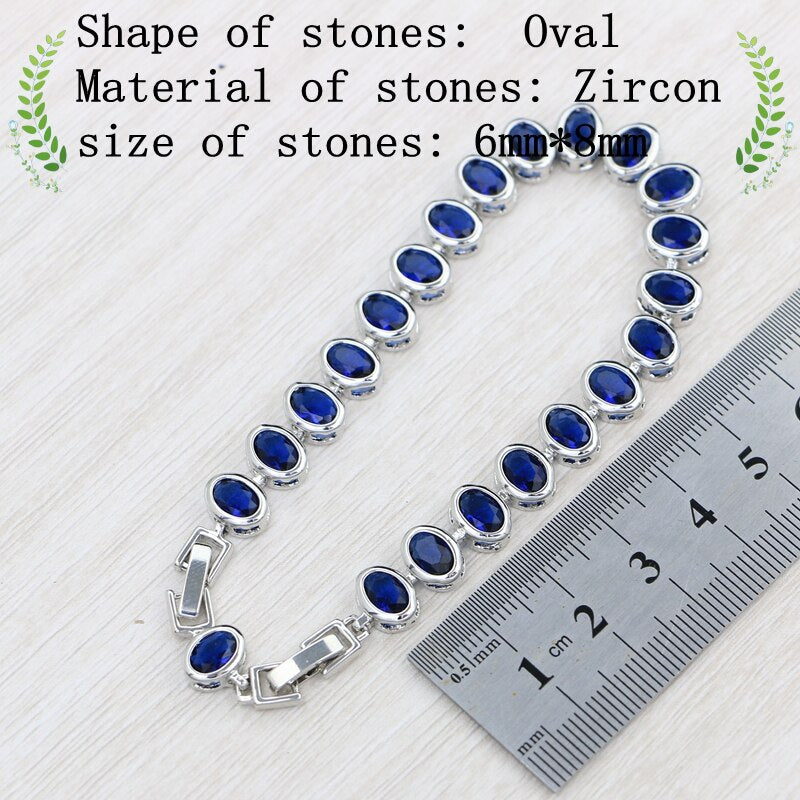 925 Sterling Silver Sapphire Bracelet, Adjustable 19cm+2cm, for Woman