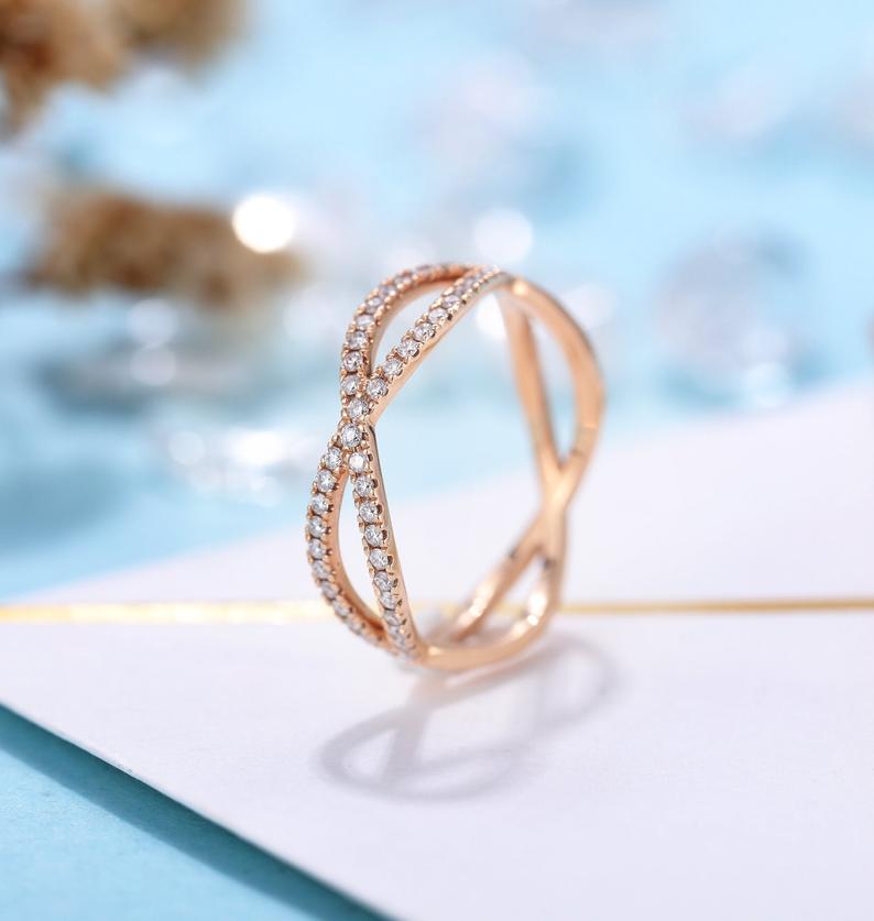 14K Rose Gold Moissanite Split Shank Ring for Women