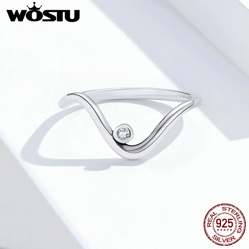 925 Sterling Silver Simple Zircon Wave Ring