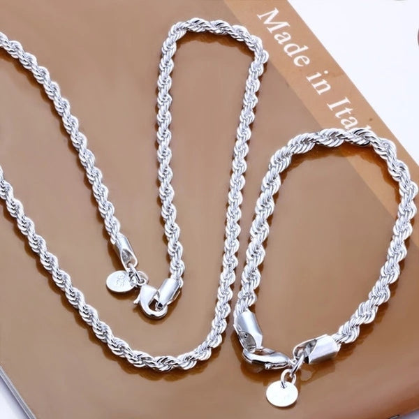 Eternal Elegance: Sterling Silver Twisted Rope Jewelry Set