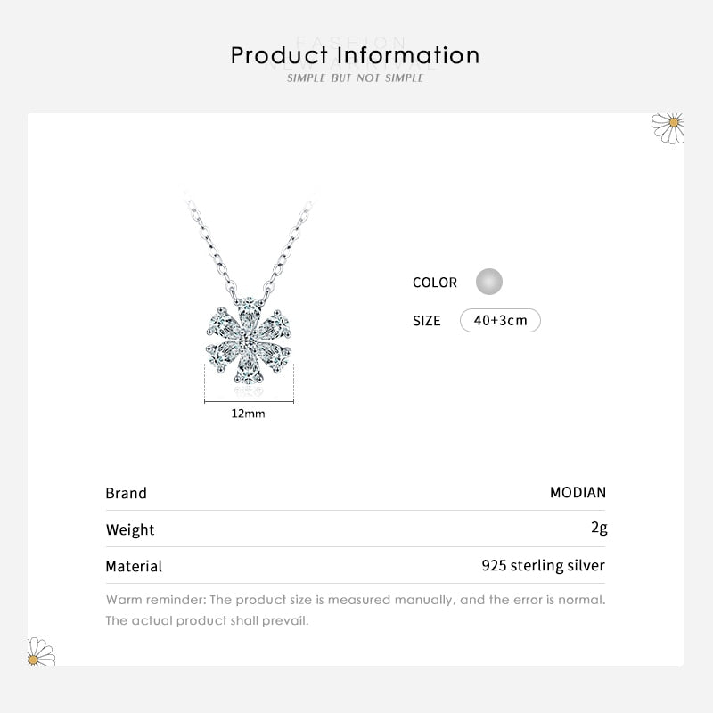 Sterling Silver Zirconia Sparkling Flower Pendant Necklace for Women