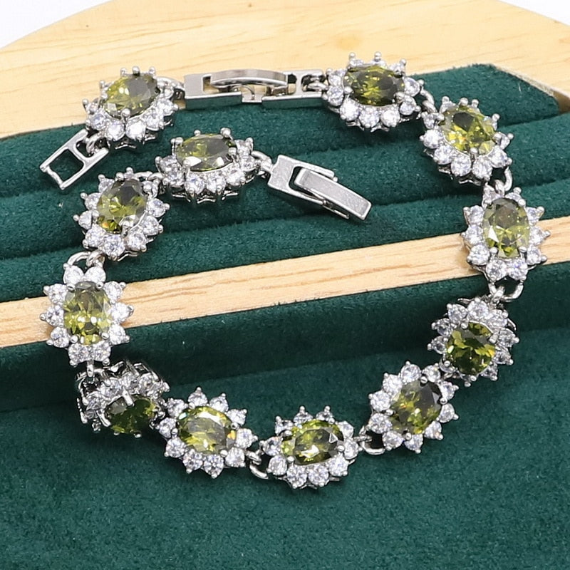 Sterling Silver Green Peridot Jewelry Set for Women