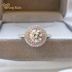 Wong Rain  100% 925 Sterling Silver Round Cut Created Moissanite Gemstone Wedding Party White Gold Women Rings Fine Jewelry