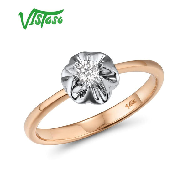 14K Two-Tone Gold Sparkling Diamond Delicate Ring for Women