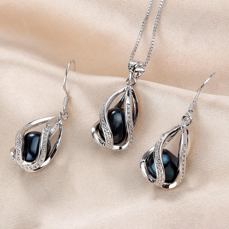 925 Sterling Silver Natural Freshwater Pearl Jewelry Sets for Women