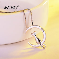 NEHZY 925 Sterling Silver New Woman Fashion Jewelry High Quality Kitty Moon Retro Simple Pendant Necklace Length 45cm