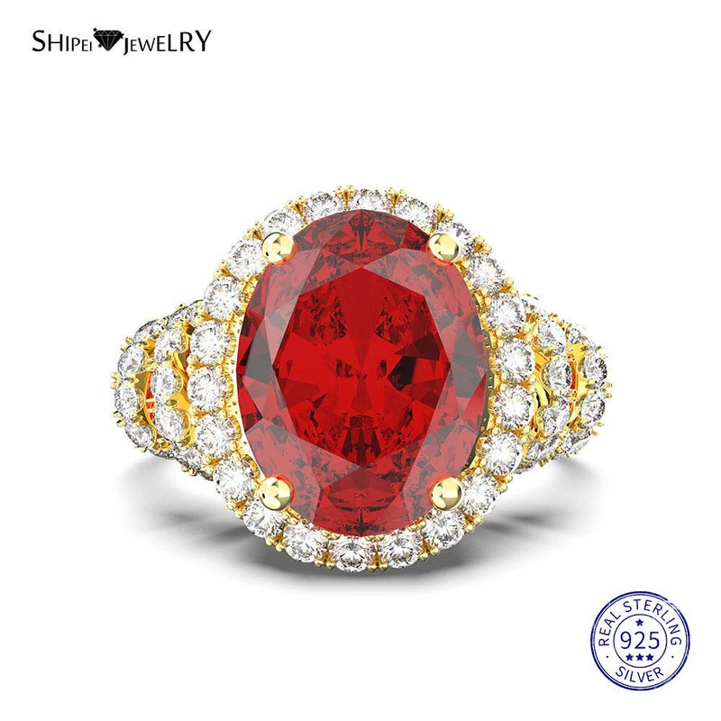 Shipei Genuine Ruby Ring Silver 925 Jewelry For Women Gold Wedding Ring Gemstone Engagement Anniversary Gift