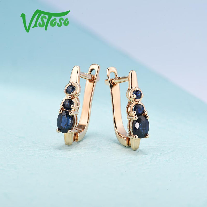 14K Rose Gold Blue Sapphire and Diamond Earrings for Women