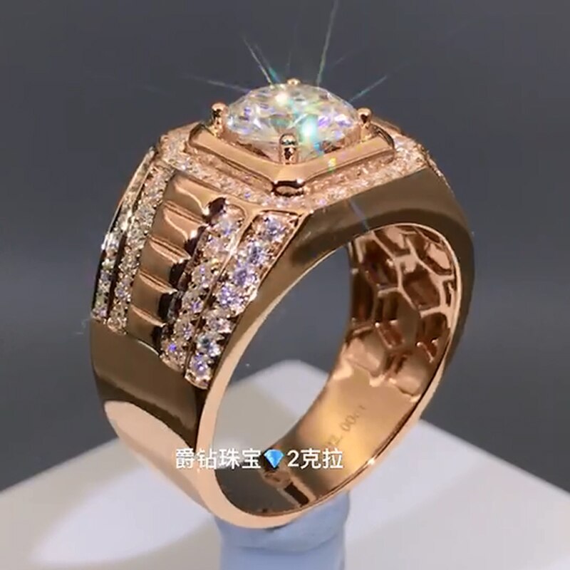 18K Rose Gold 1 Carat Moissanite Diamond Rectangular Ring