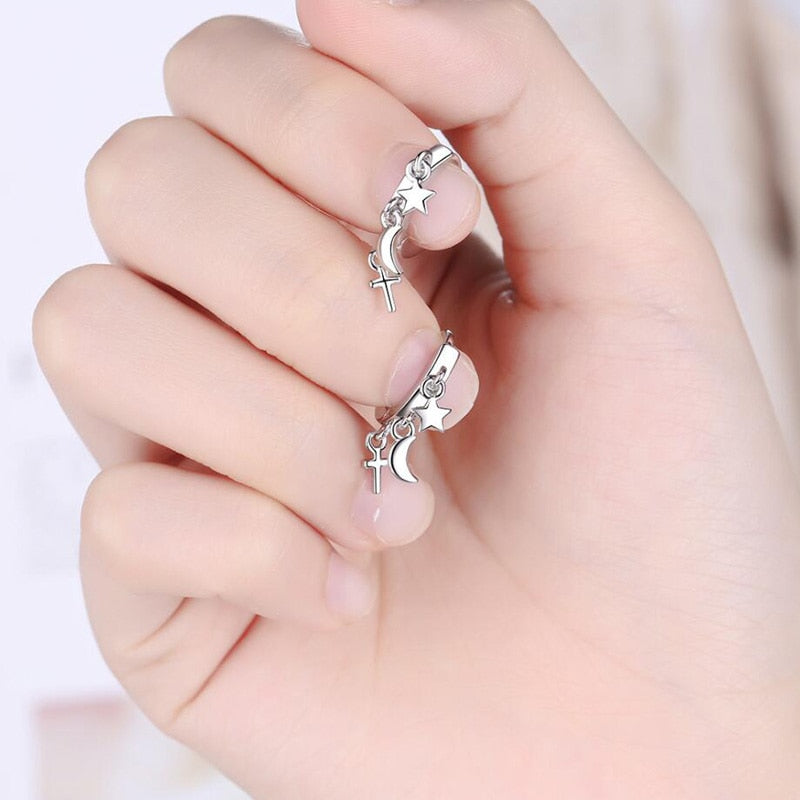 KOFSAC Cute Star Moon Earrings 925 Sterling Silver