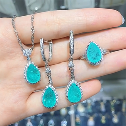 Sterling Silver Paraiba Water Drop Tourmaline Jewelry Set for Bride